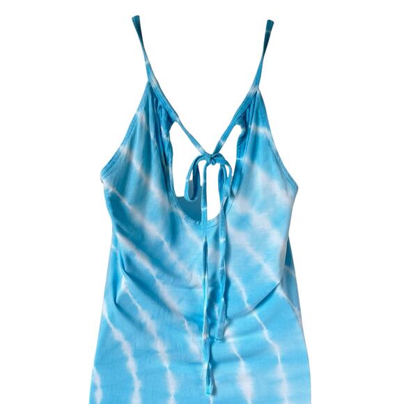 Tie Dye Summer Dress Womens S Teal White Sequins Tie Back Boho Colorful Festival - Picture 6 of 14